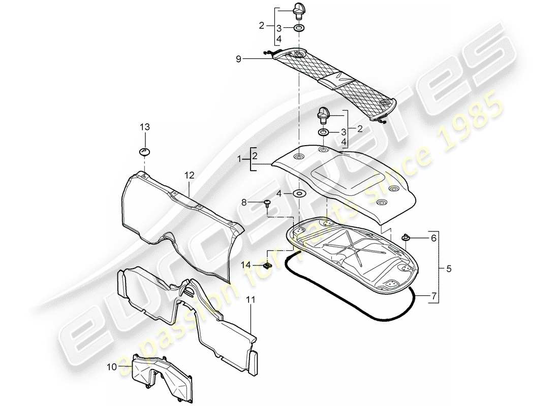porsche 2005 (987 boxster) schéma des pièces des garnitures