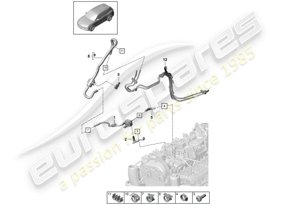 porsche 2020 (cayenne e3 9ya/9yb) ligne de reniflard schéma des pièces