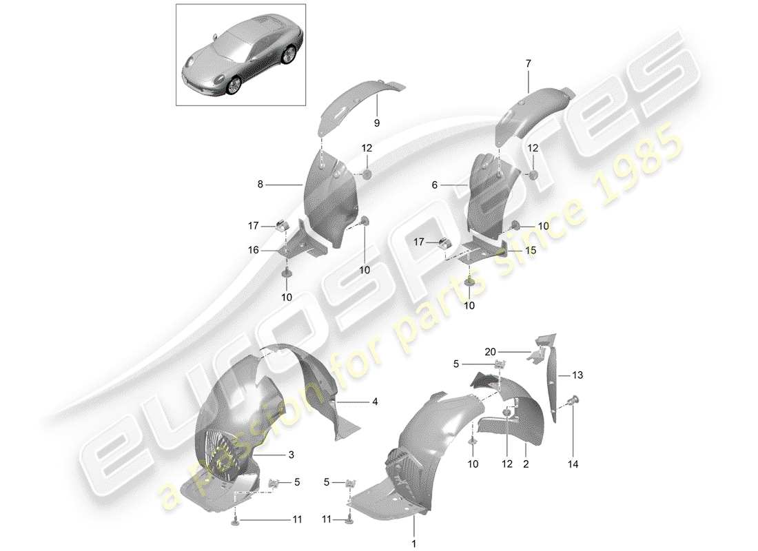 porsche 2012 (991-1) protecteur de timonerie schéma des pièces