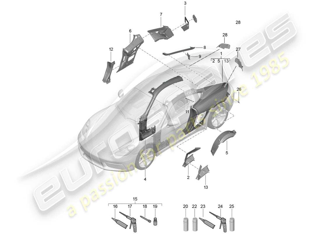porsche 2018 (718 cayman) panneau latéral schéma des pièces