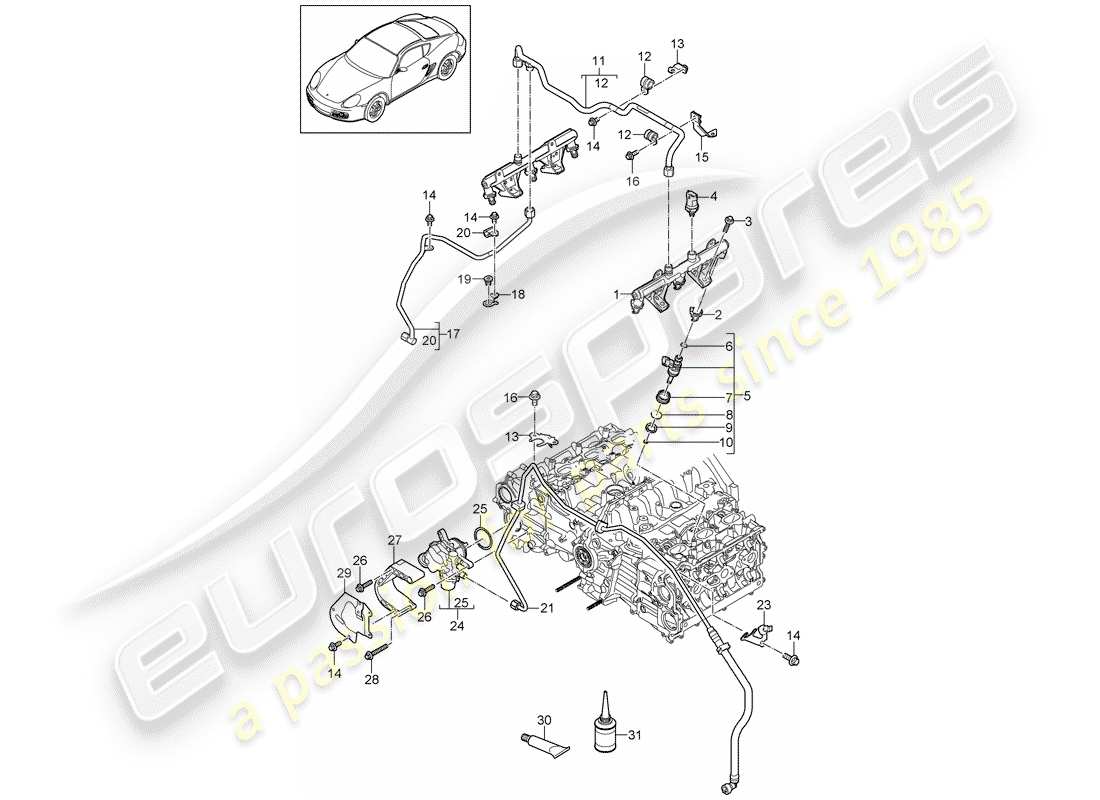 porsche 2009 (987 cayman) tuyau de récupération de carburant schéma des pièces
