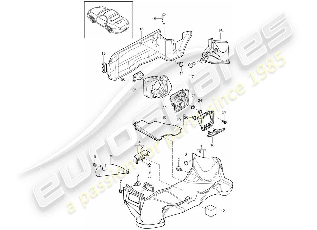 porsche 2011 (987 boxster) coffre à bagages schéma des pièces