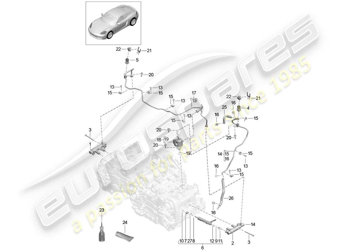 porsche 2017 (718 cayman) tuyau de récupération de carburant schéma des pièces