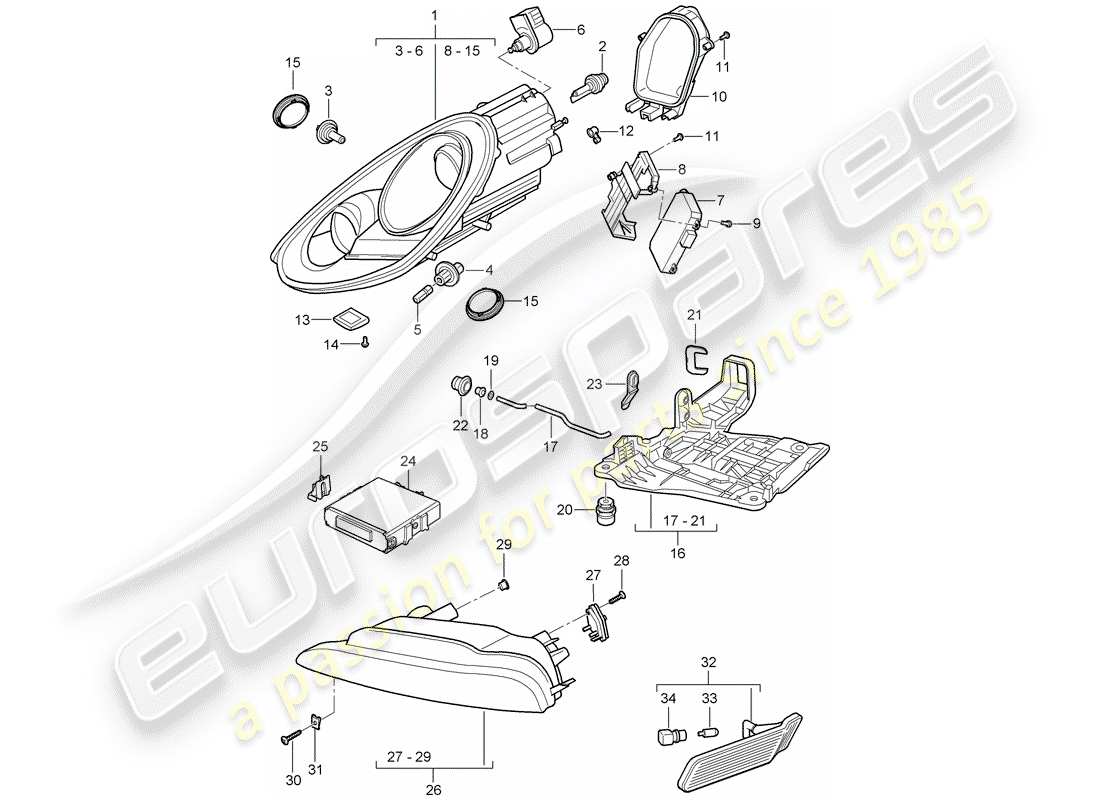 porsche 2011 (987 boxster) lampe frontale schéma des pièces