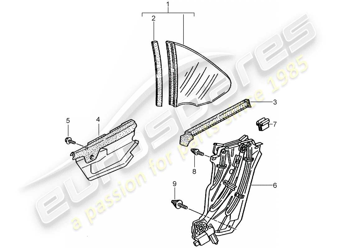 porsche 2002 (996 turbo / gt2) fenêtre latérale diagramme des pièces