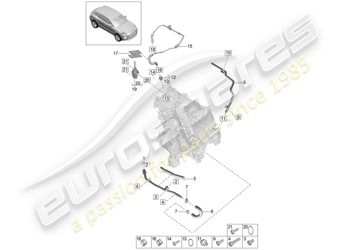 porsche 2019 (macan) refroidissement par eau schéma des pièces