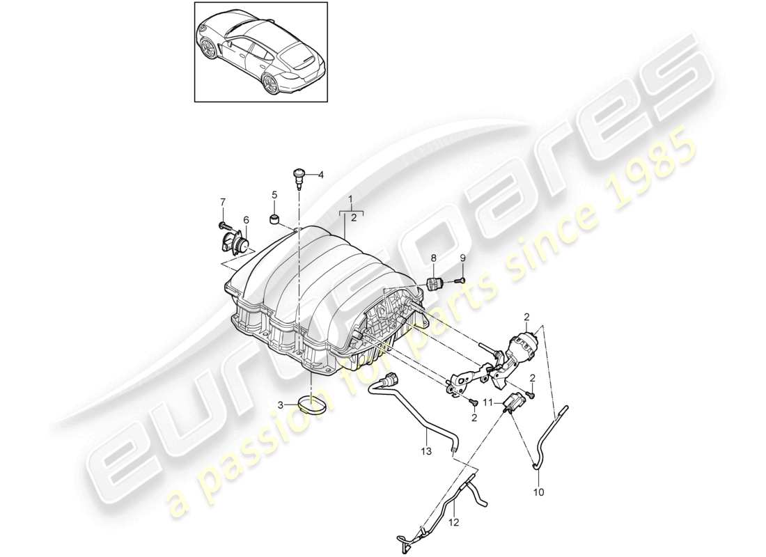 porsche 2010 (cayenne e1 9pa) distributeur d'air d'admission schéma des pièces