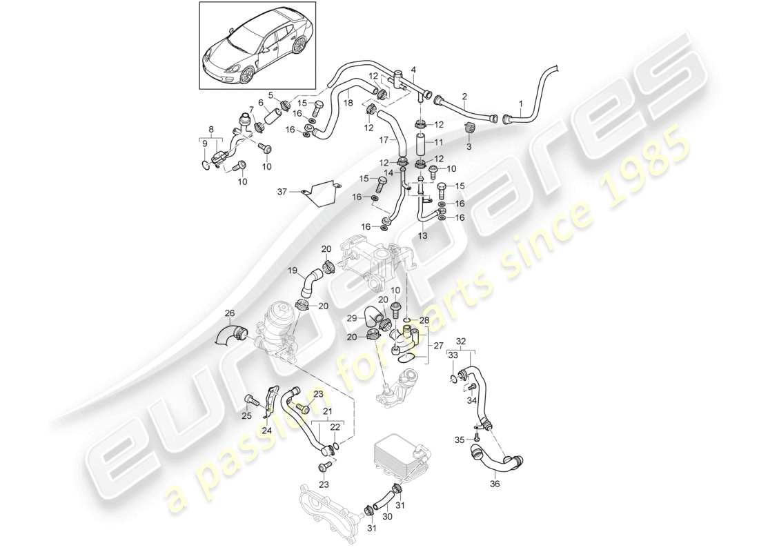 porsche 2010 (cayenne e1 9pa) système de refroidissement du liquide de refroidissement schéma des pièces