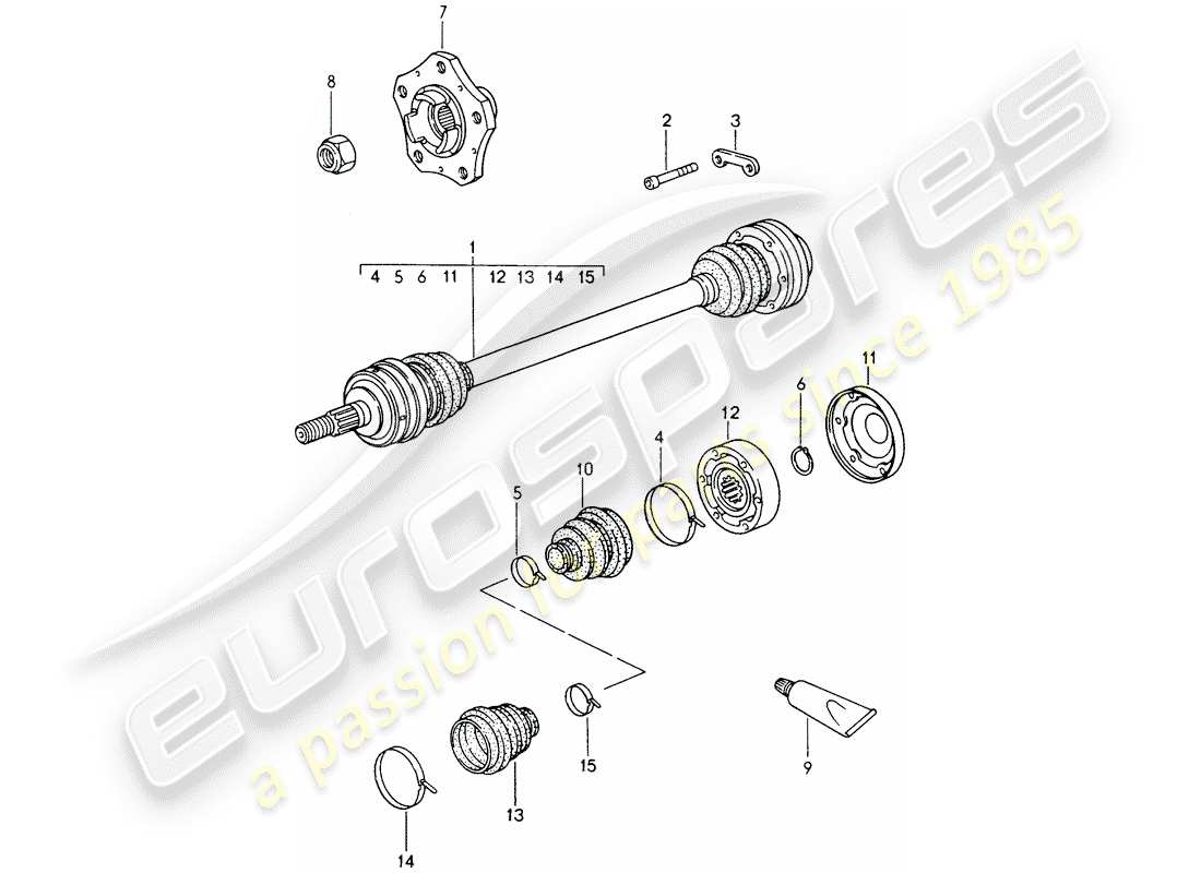 porsche 1998 (986 boxster) arbre de transmission - moyeu de roue schéma des pièces