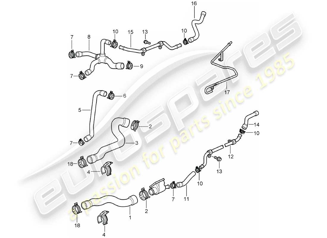 porsche 1998 (986 boxster) refroidissement par eau schéma des pièces