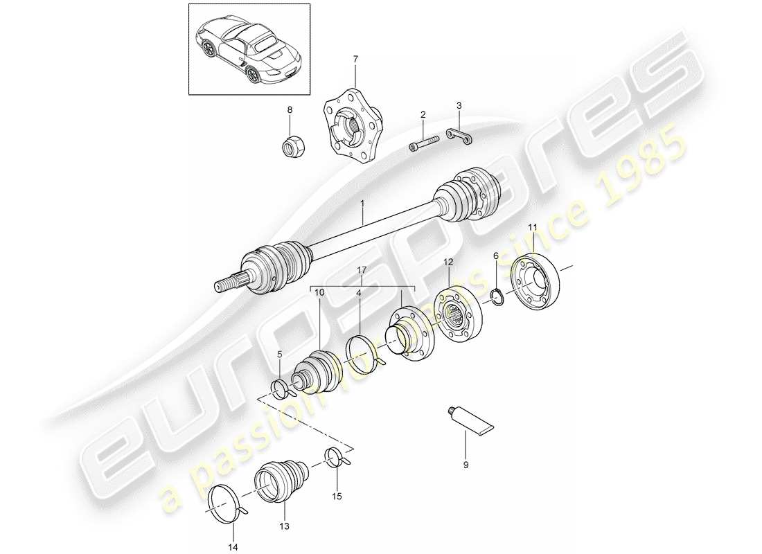 porsche 2009 (987 boxster) arbre de transmission schéma des pièces