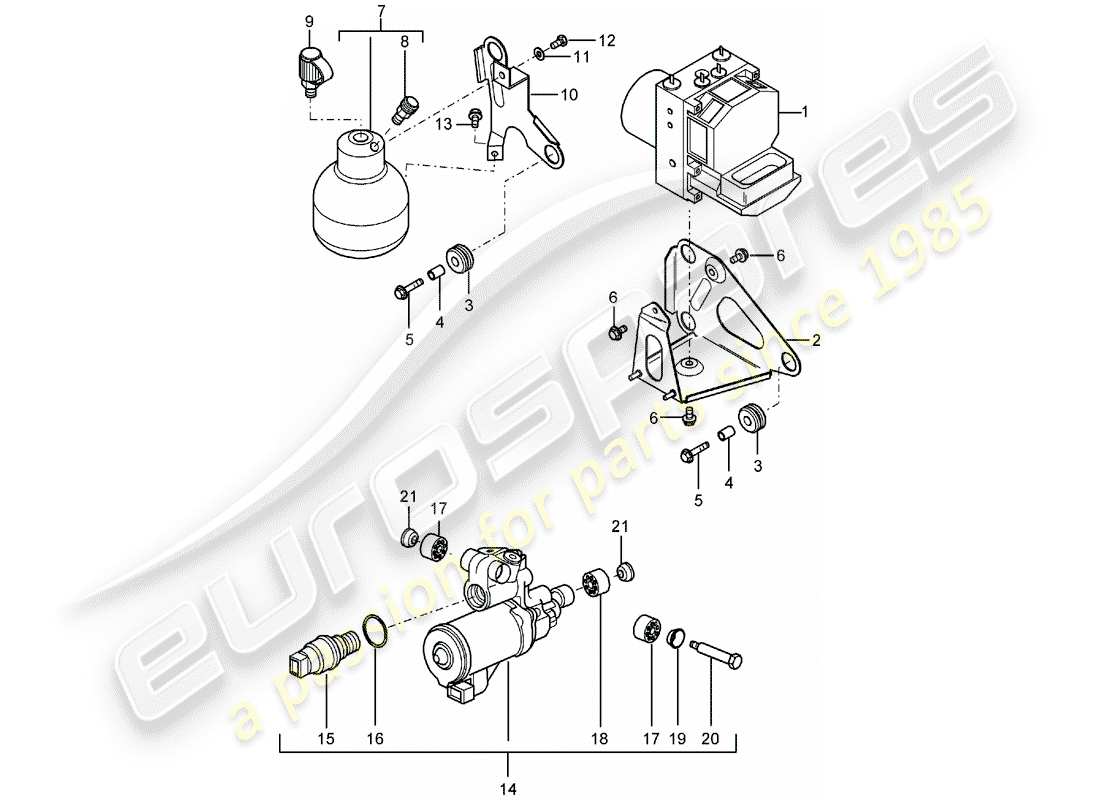 porsche 2006 (carrera gt) unité hydraulique - système de frein antiblocage. -abs- - schéma des pièces de commande