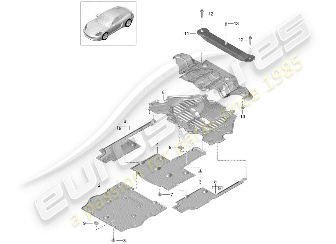 porsche 718 cayman (2020) diagramme des pièces de doublure