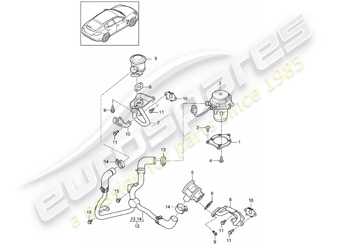 porsche 2011 (panamera 970) système de contrôle des émissions d'échappement schéma des pièces