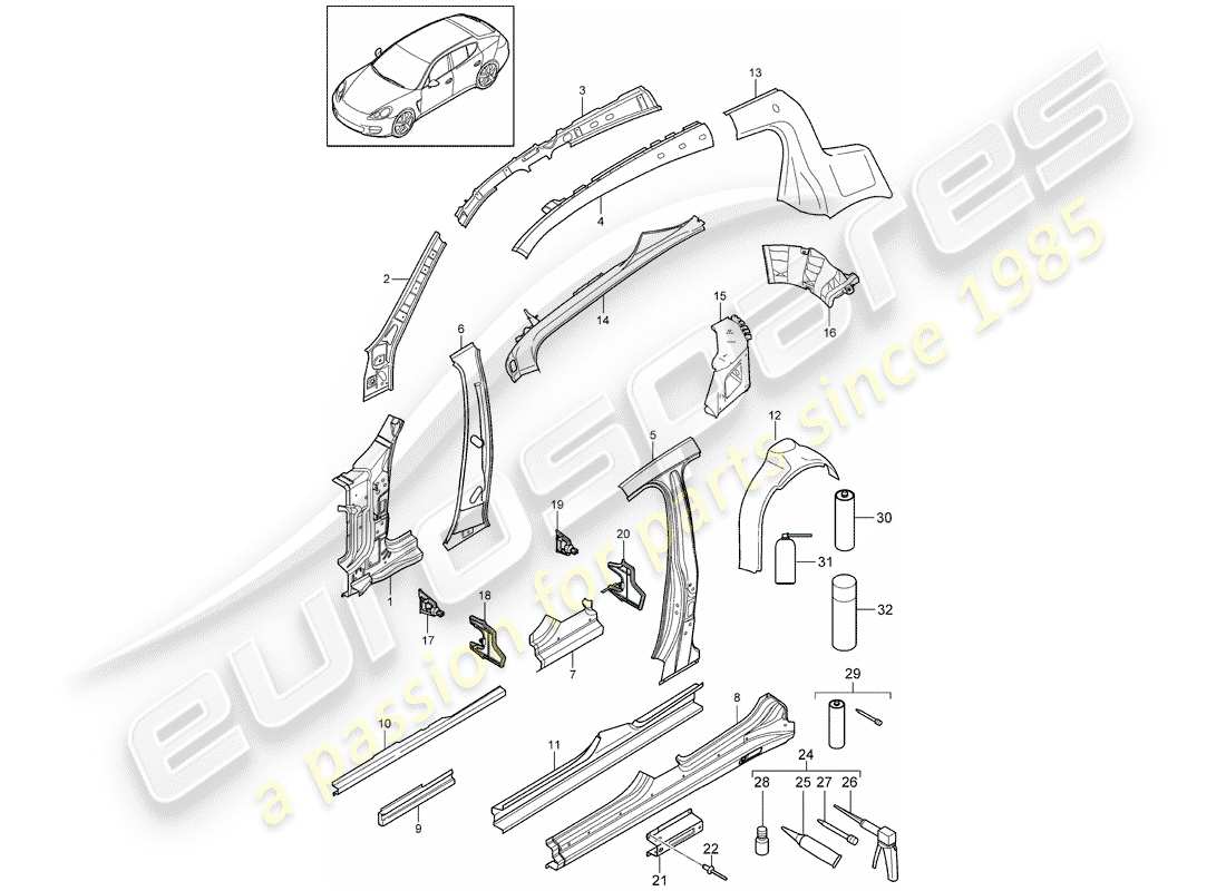 porsche 2011 (panamera 970) panneau latéral schéma des pièces