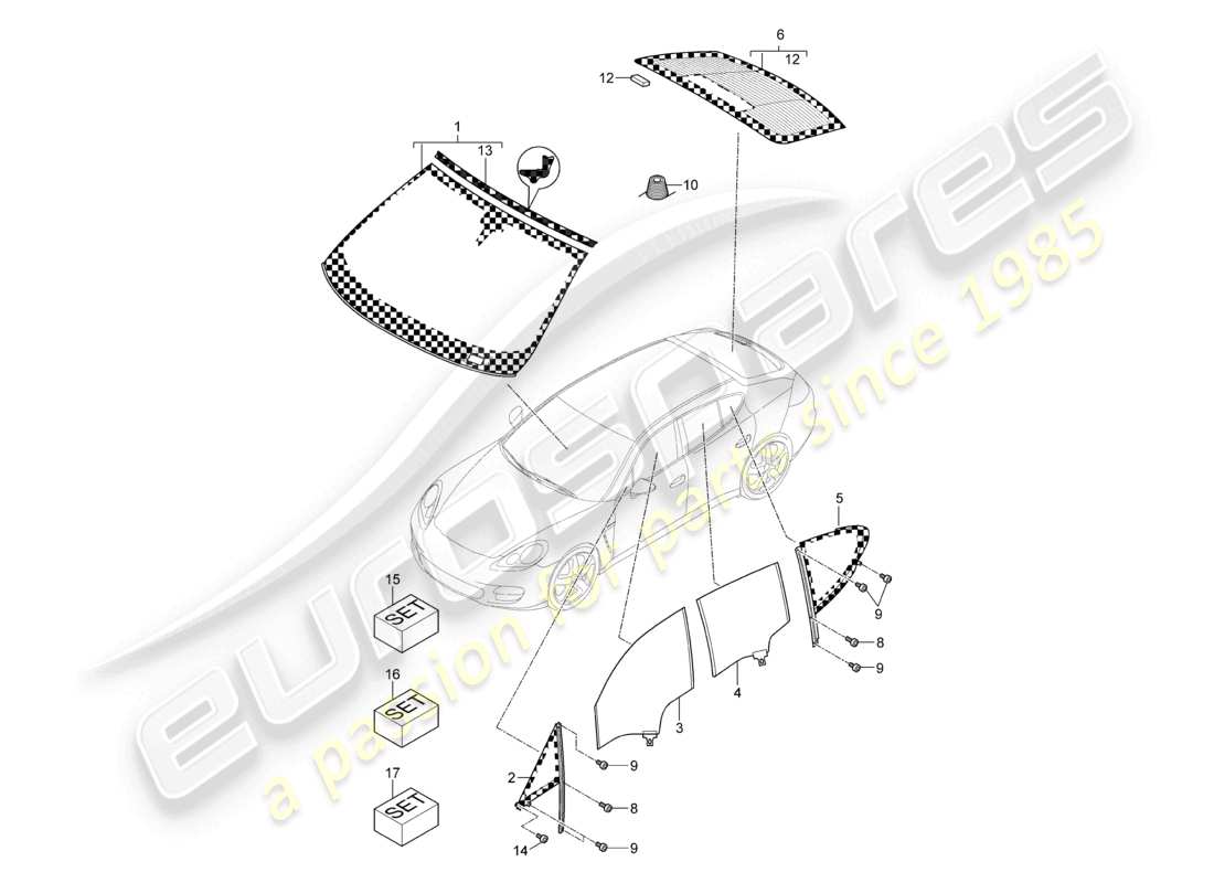 porsche 2012 (panamera 970) pare-brise lunette arrière vitre latérale d >>- mj 2013 schéma des pièces