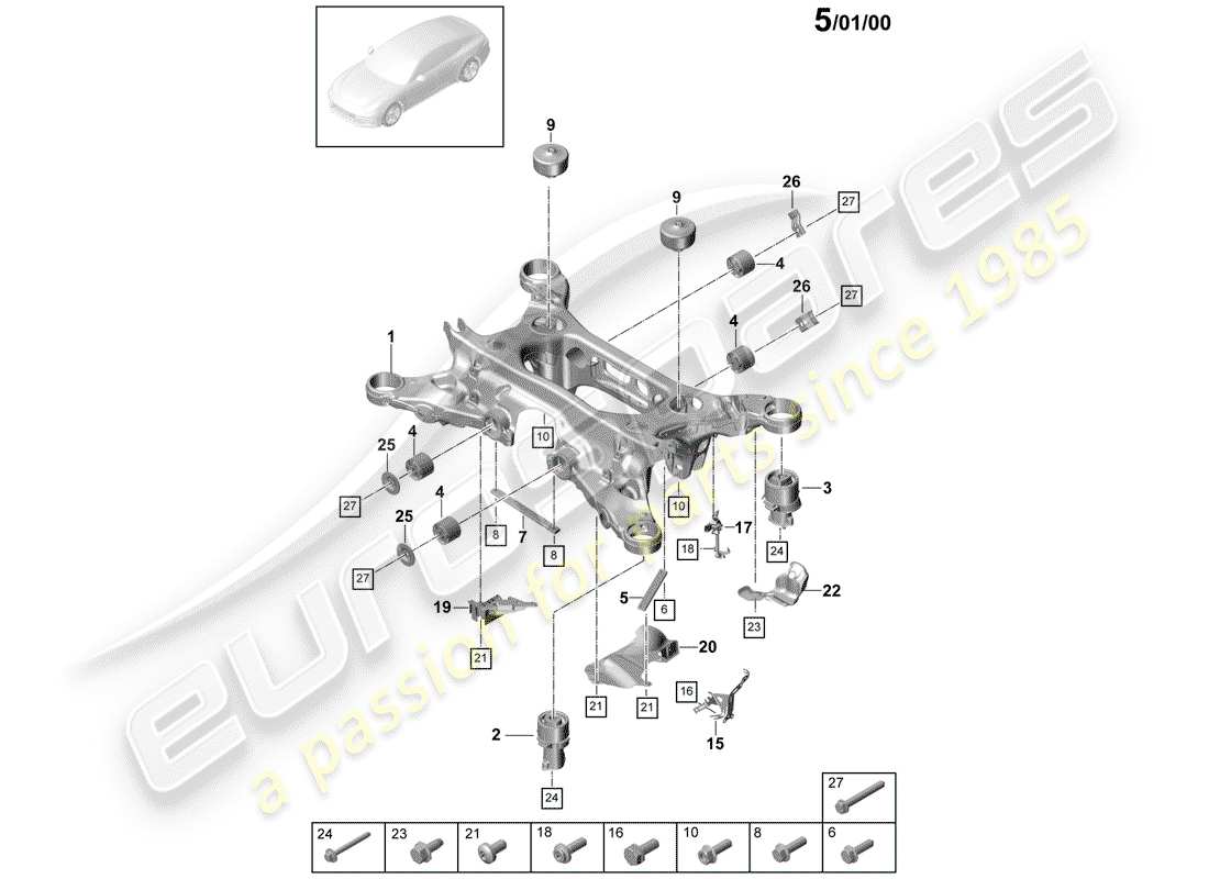 porsche 2019 (panamera 971-1) schéma des pièces du sous-châssis