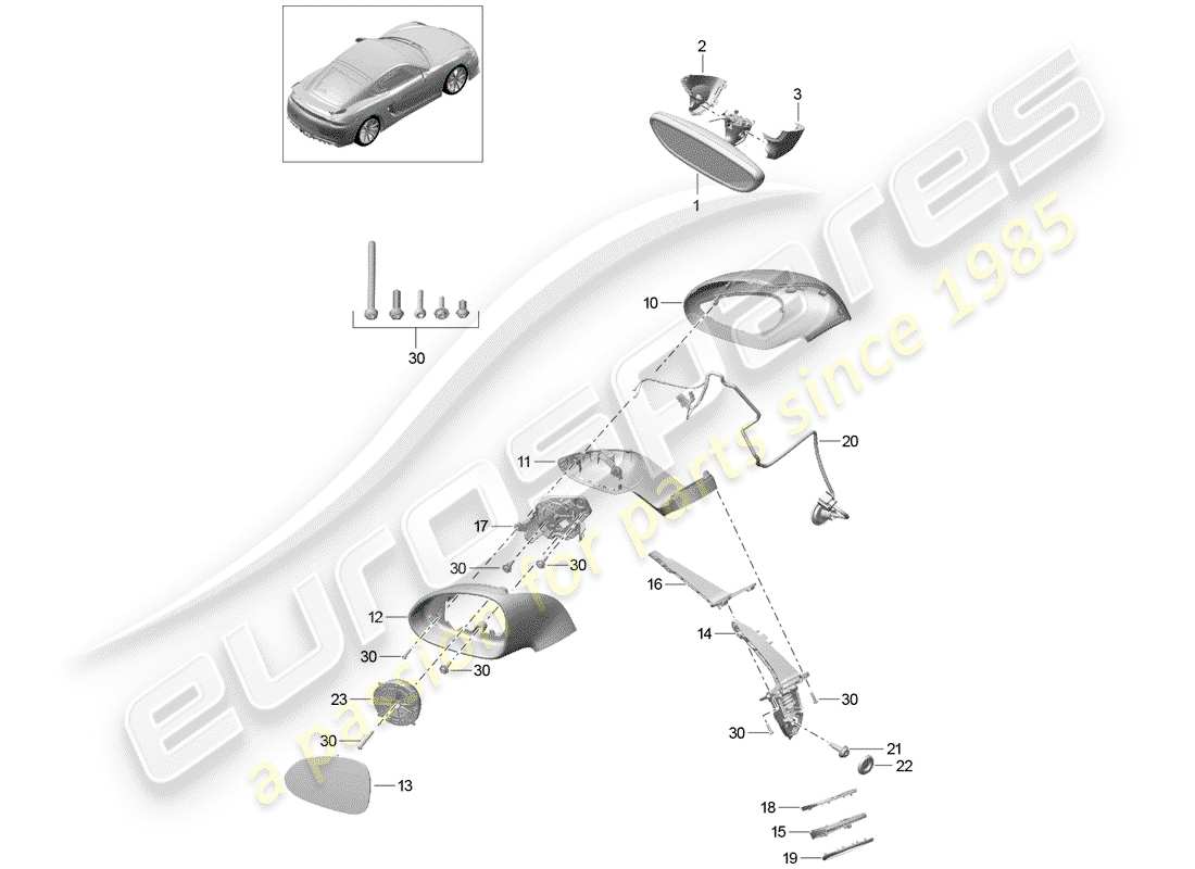 porsche 2016 (981 cayman gt4) schéma des pièces du rétroviseur intérieur