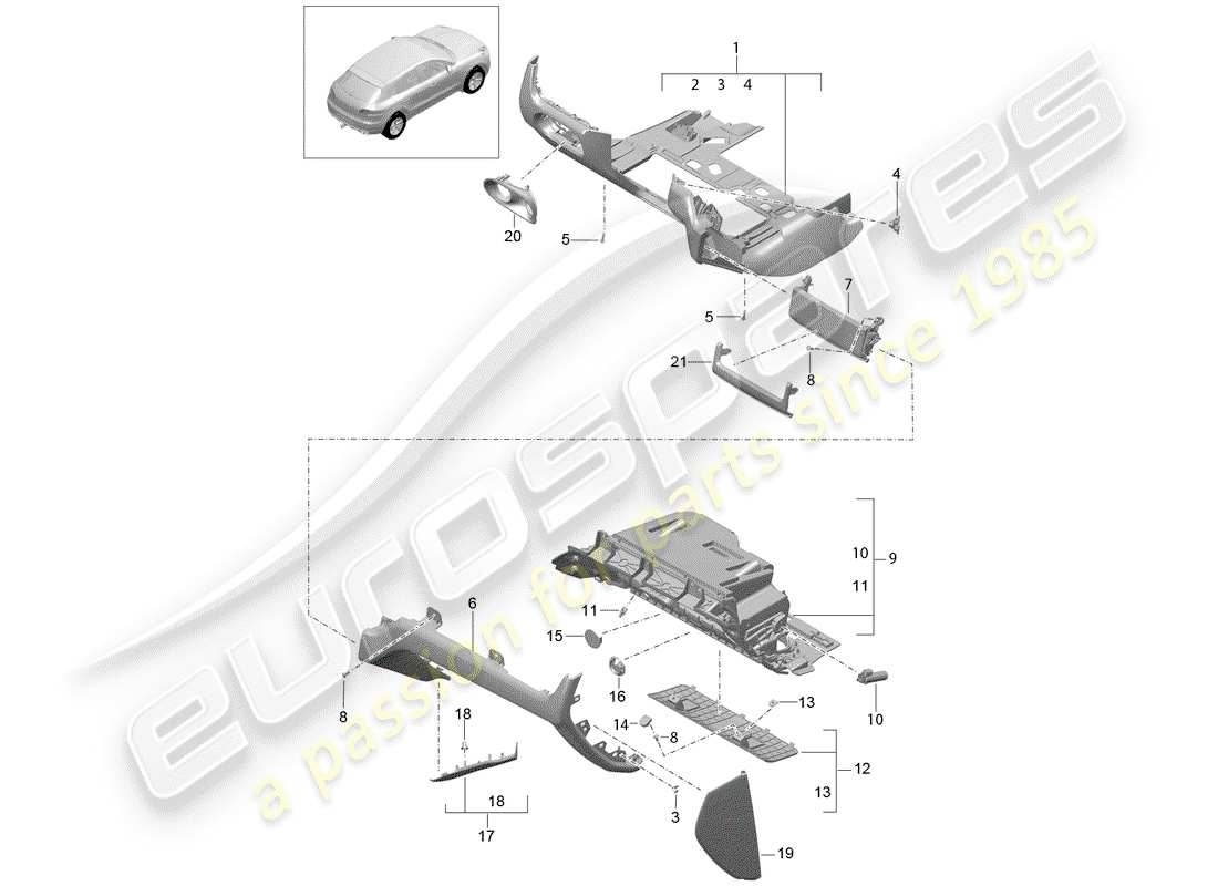 porsche 2017 (macan) boite à gants schéma des pièces