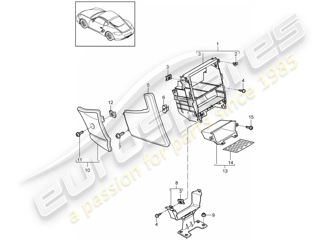 porsche 2012 (987 cayman) console centrale schéma des pièces