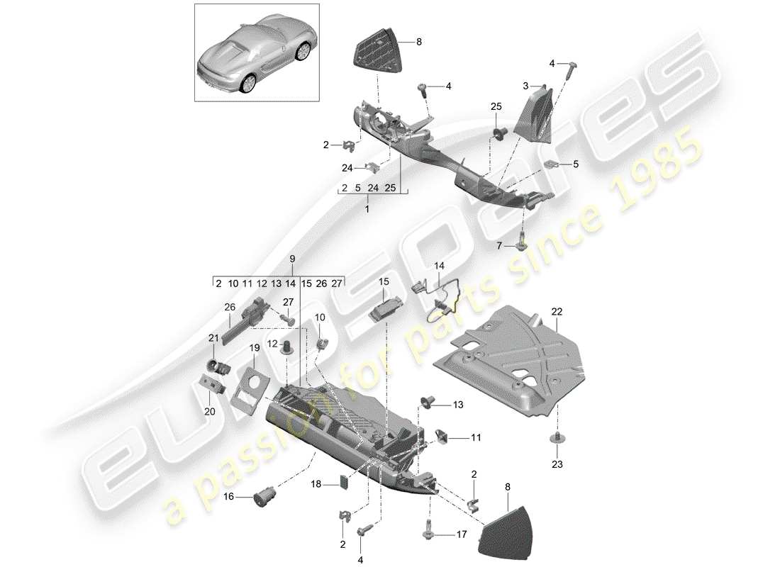 porsche 2016 (981 boxster spyder) boite à gants schéma des pièces