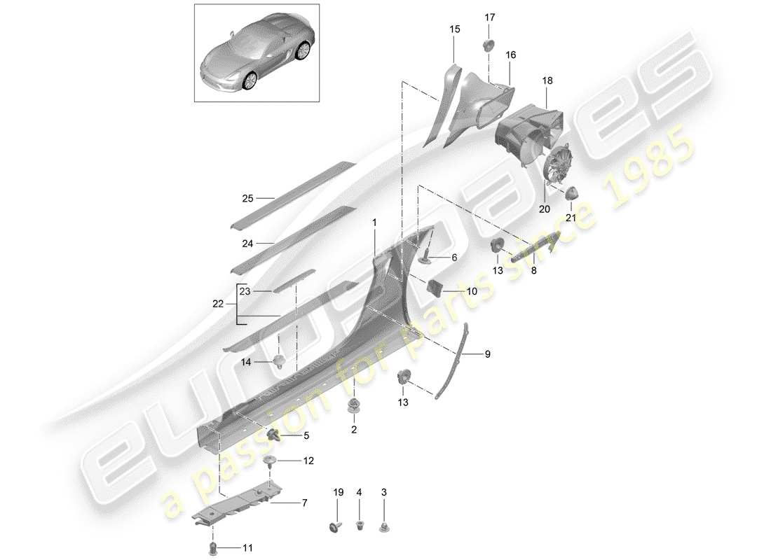 porsche 2016 (981 boxster spyder) garniture de membre latéral schéma des pièces