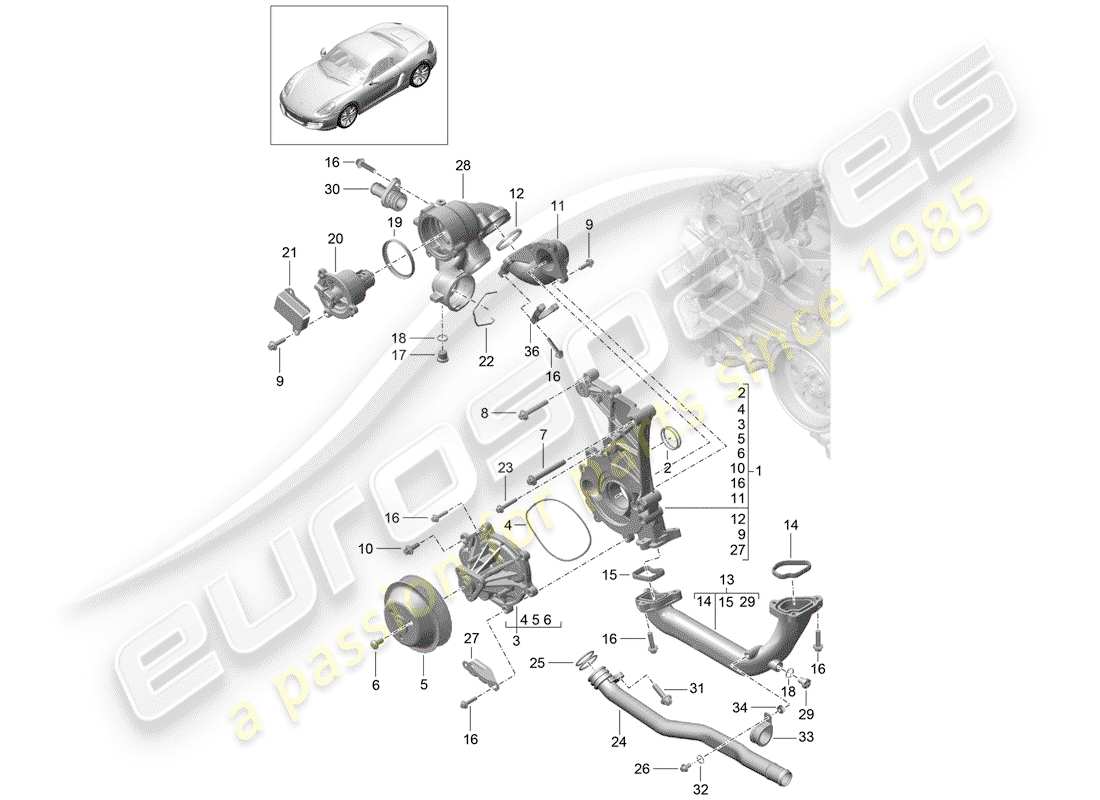 porsche 2016 (981 boxster) pompe à eau schéma des pièces