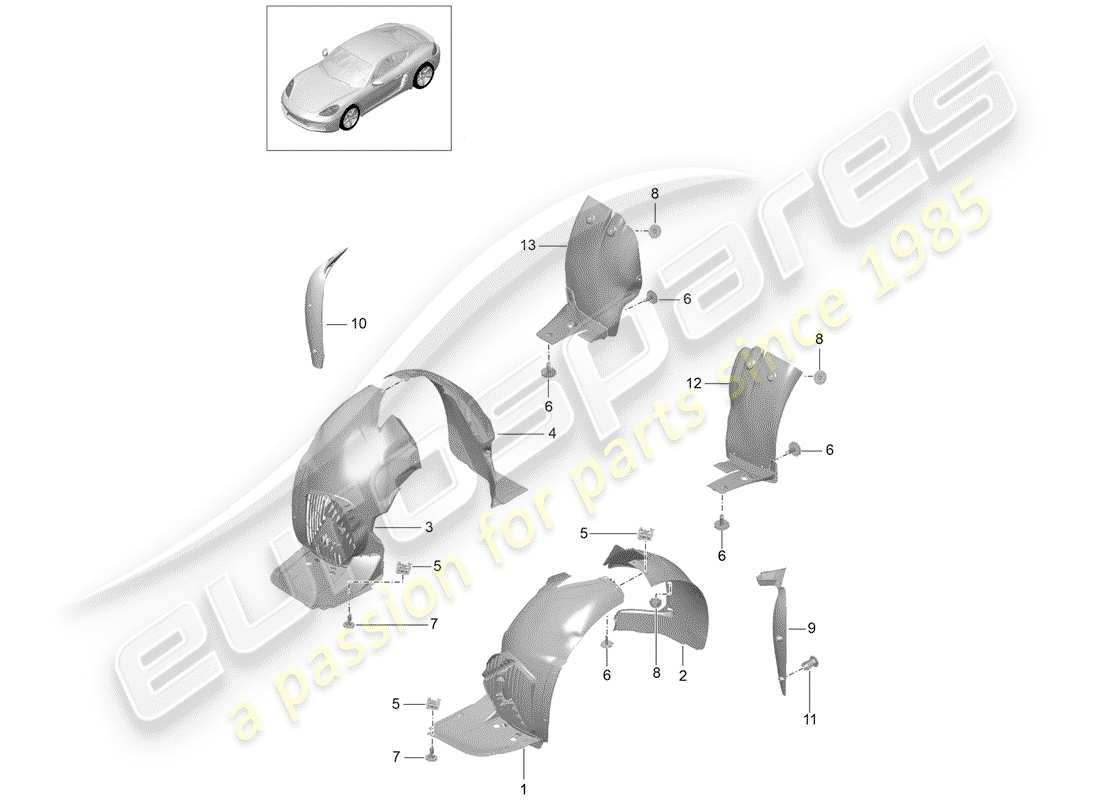 porsche 2018 (718 cayman) schéma des pièces des garnitures