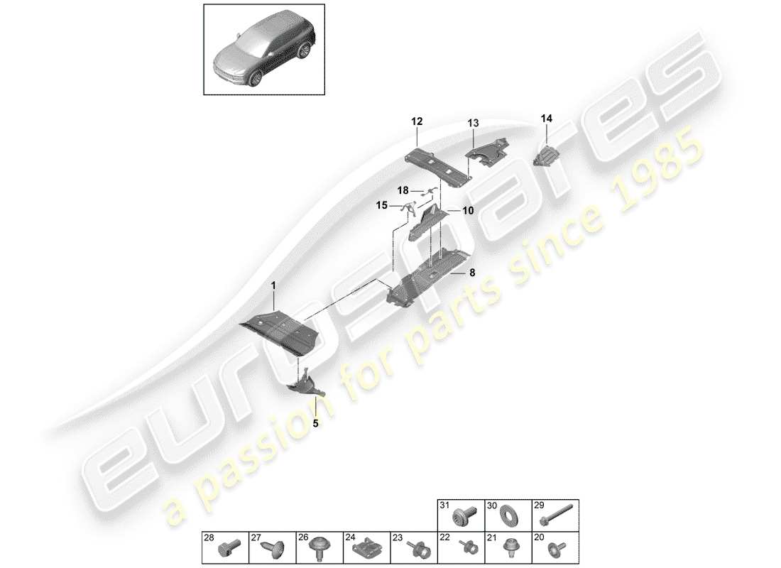 porsche 2020 (cayenne e3 9ya/9yb) garniture schéma des pièces