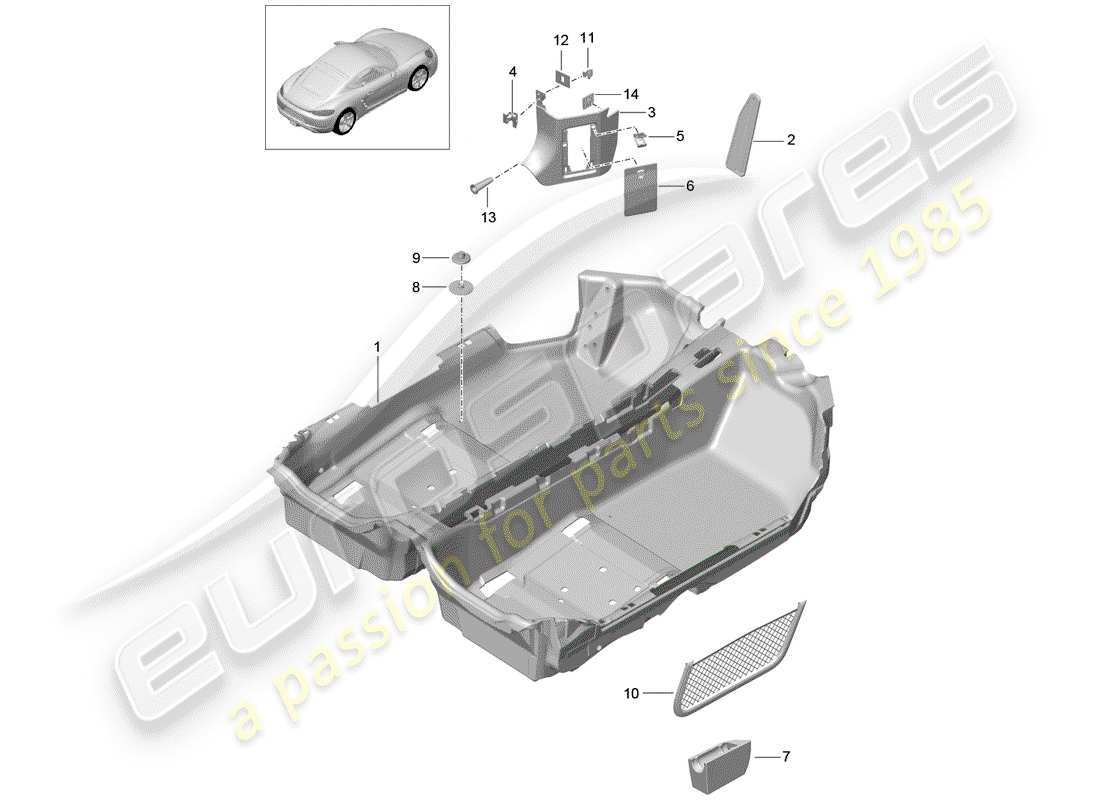 porsche 2018 (718 cayman) couvercle de sol schéma des pièces