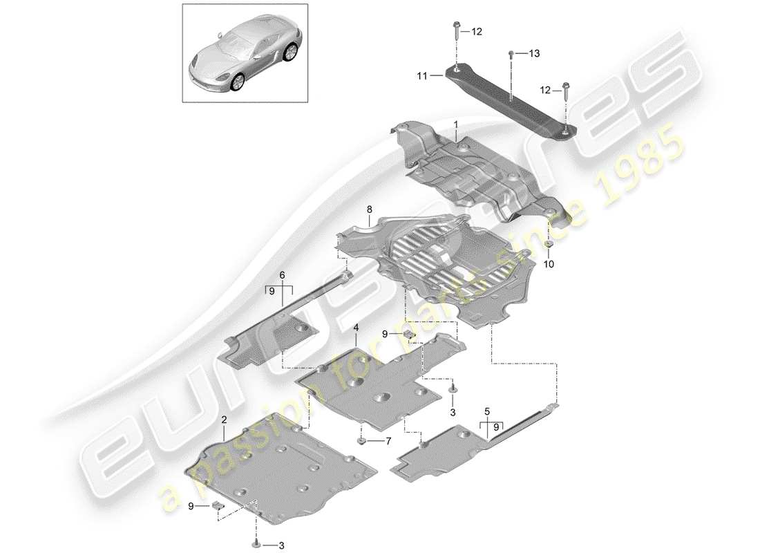 porsche 2018 (718 cayman) diagramme des pièces de doublure