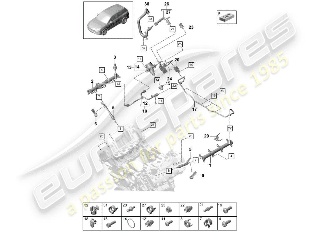 porsche 2019 (cayenne e3 9ya/9yb) tuyau de collecte de carburant schéma des pièces