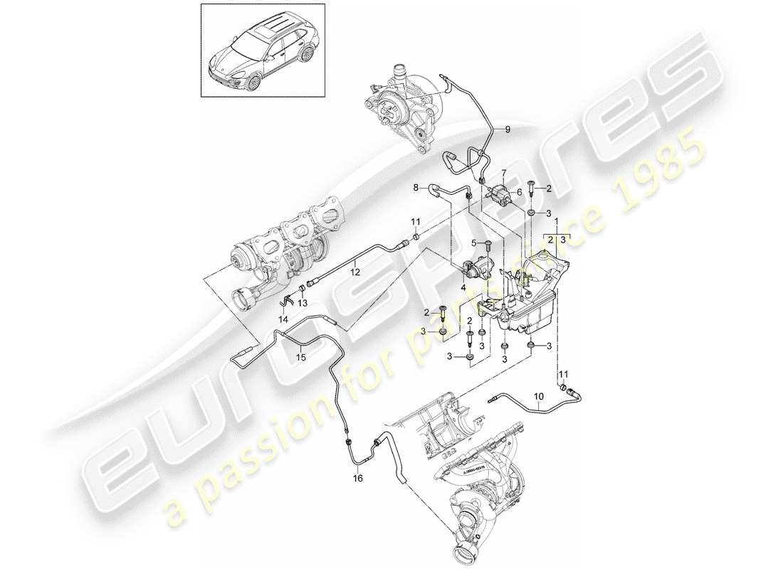 porsche 2016 (cayenne e2 92a) réservoir à vide schéma des pièces