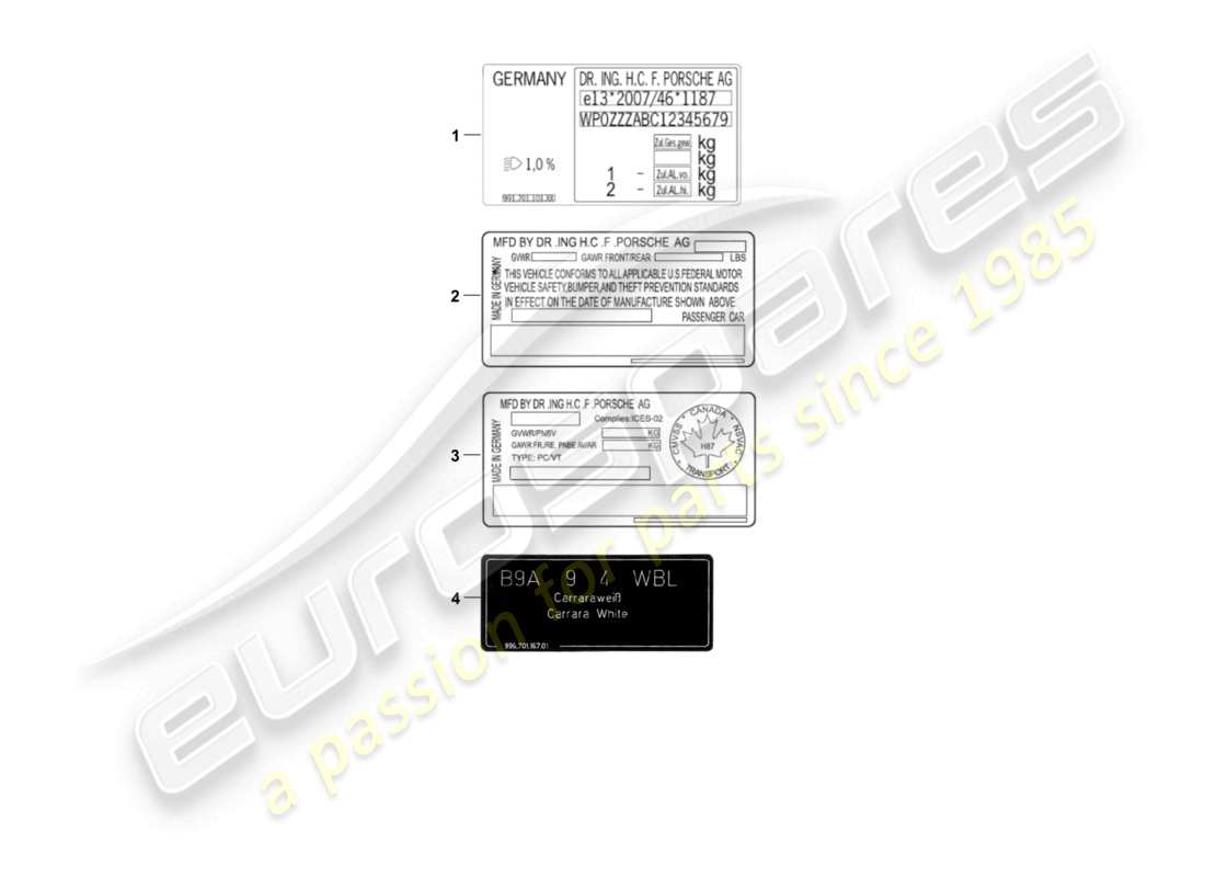 porsche 1998 (986 boxster) signes/avis schéma des pièces