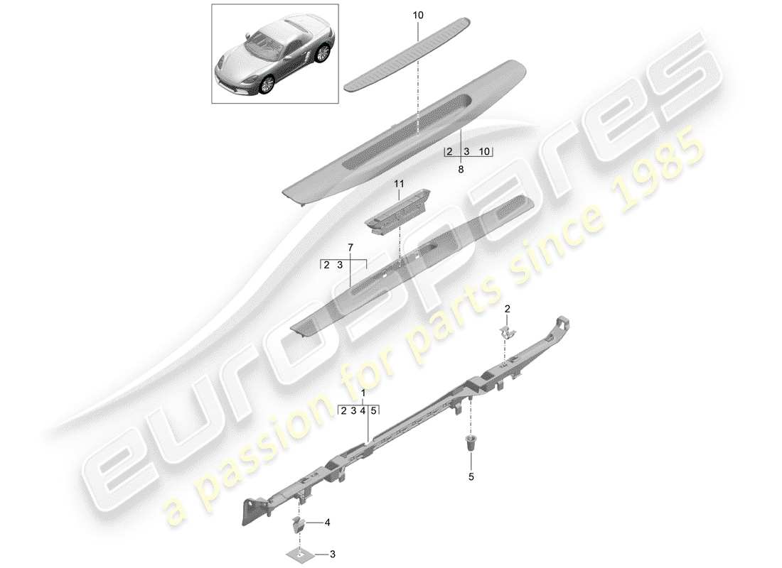 porsche 2020 (718 boxster) diagramme des pièces de doublure