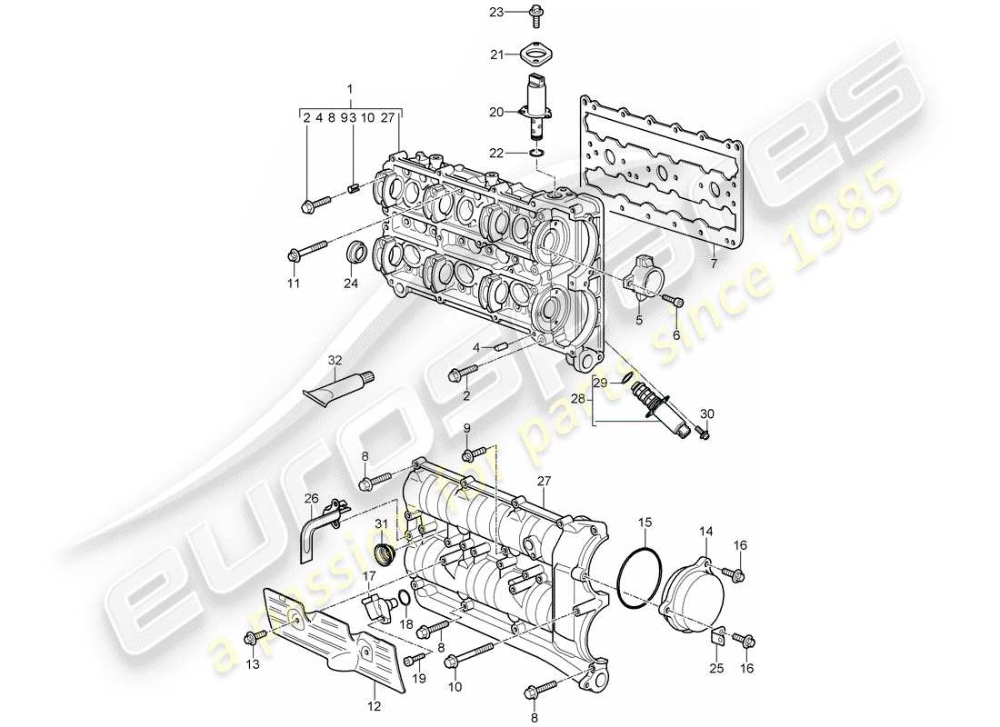 porsche 2011 (997-2 gt3) carter d'arbre à cames schéma des pièces