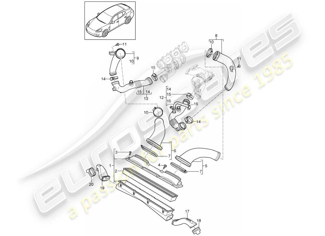 porsche 2014 (panamera 970) système de filtre à air schéma des pièces