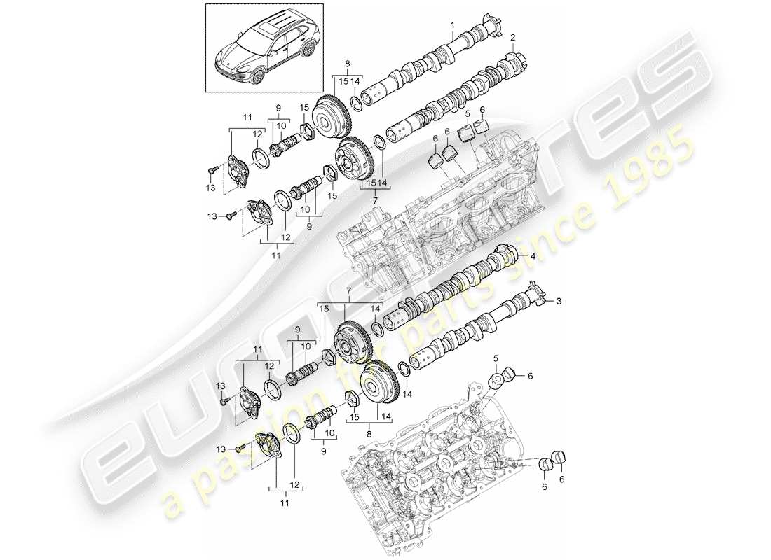 porsche 2011 (cayenne e2 92a) schéma des pièces de l'arbre à cames