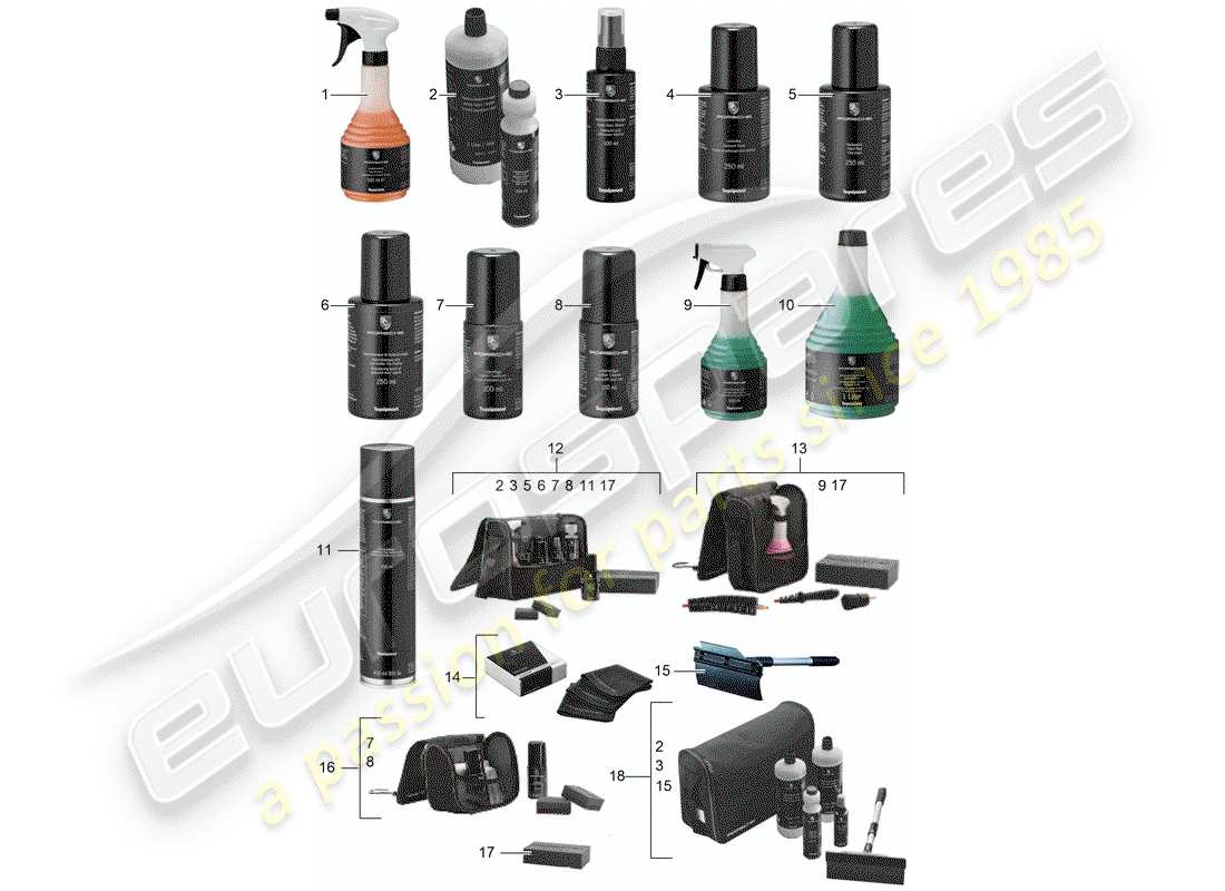 porsche 2013 (tequipment 98x/99x) agent de nettoyage schéma des pièces