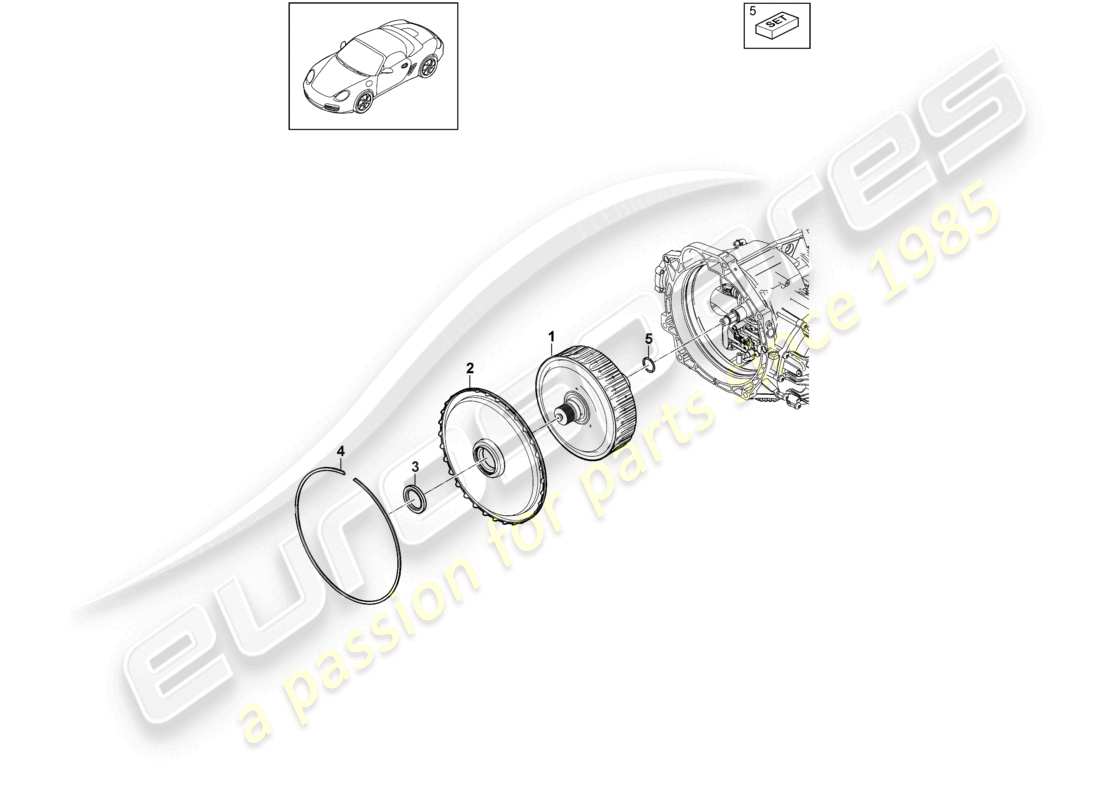 porsche 2010 (987 boxster) - pdk - embrayage de boîte de vitesses pour boîte de vitesses à double embrayage schéma des pièces