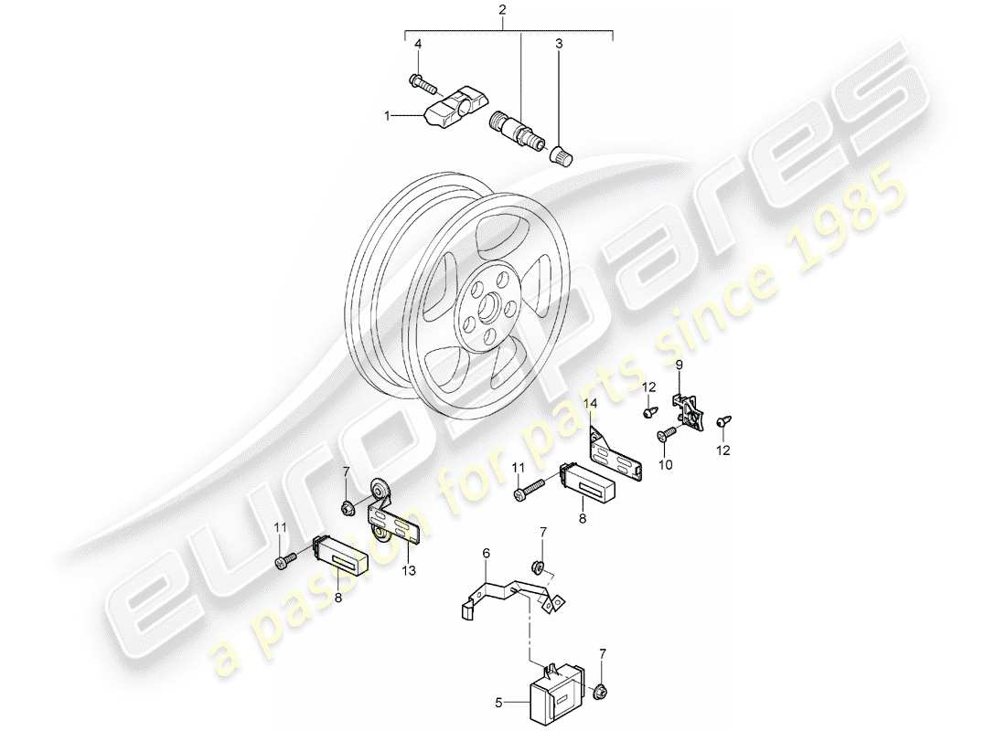 porsche 2007 (997-1) système de contrôle de la pression des pneus schéma des pièces