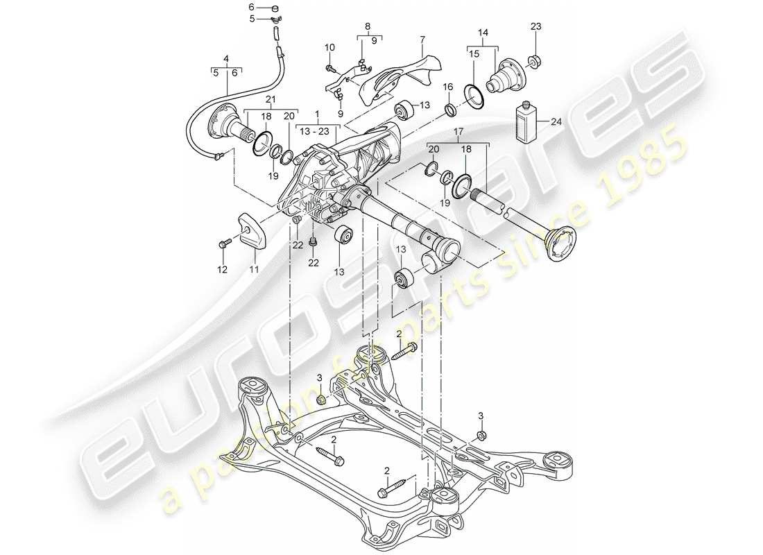 porsche 2003 (cayenne e1 9pa) différentiel d'essieu avant schéma des pièces