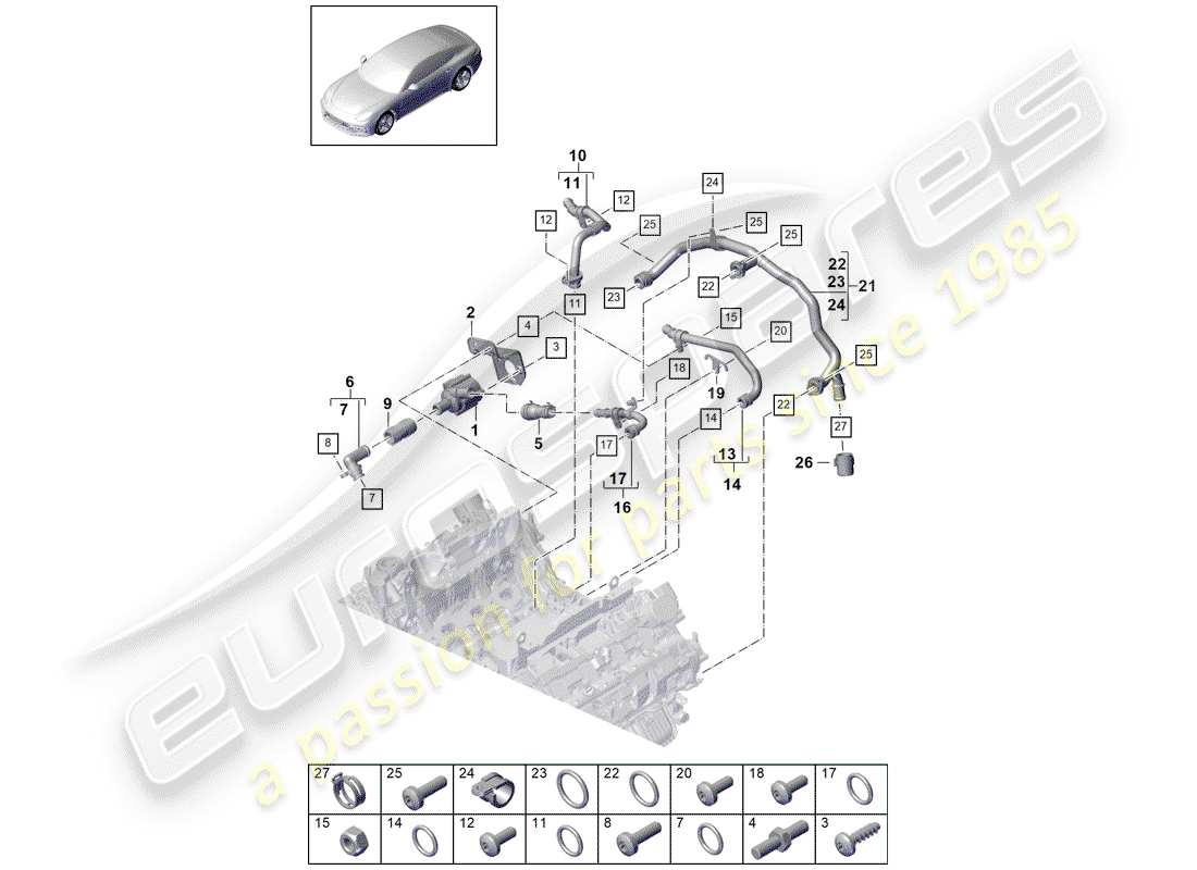 porsche 2019 (panamera 971-1) refroidissement par eau schéma des pièces