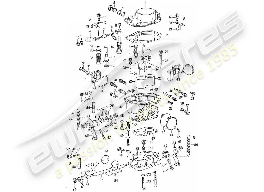 porsche 1954 (356/356a) pièces individuelles - pour - carburateur - pallas - zenith 32 ndix schéma des pièces