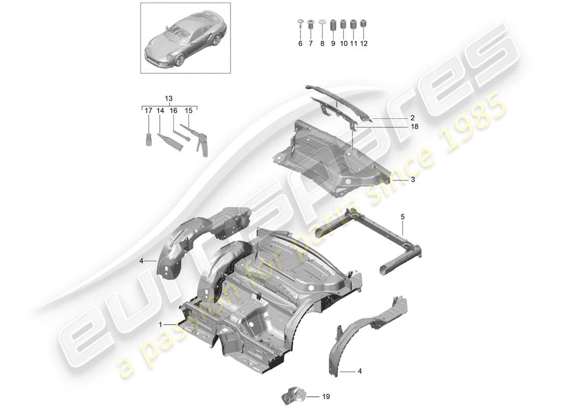 porsche 2020 (991-2 turbo) schéma des pièces arrière
