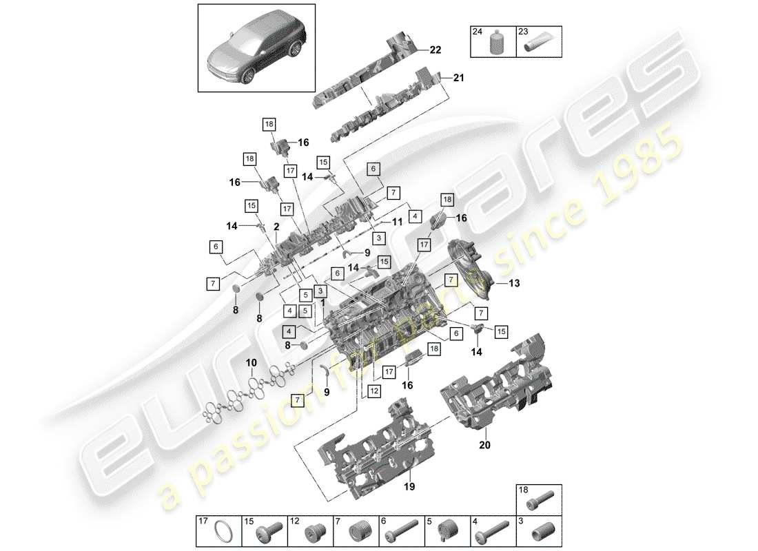 porsche 2020 (cayenne e3 9ya/9yb) le couvre-culasse schéma des pièces