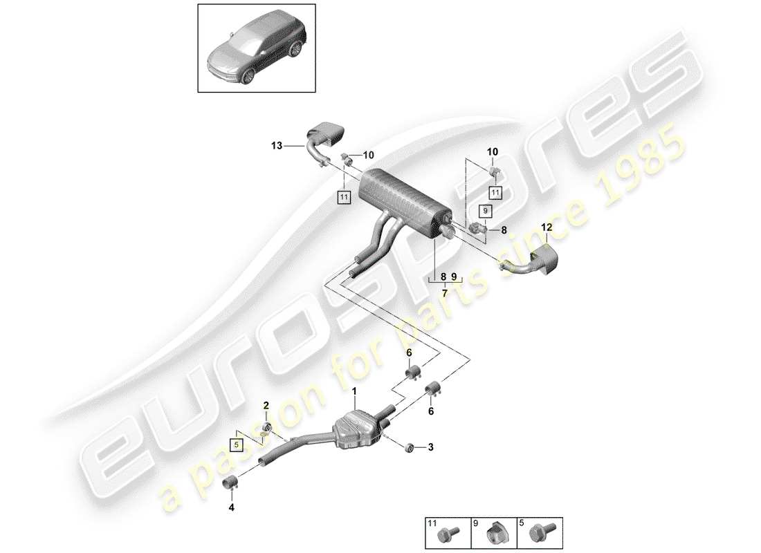 porsche 2020 (cayenne e3 9ya/9yb) système d'échappement schéma des pièces