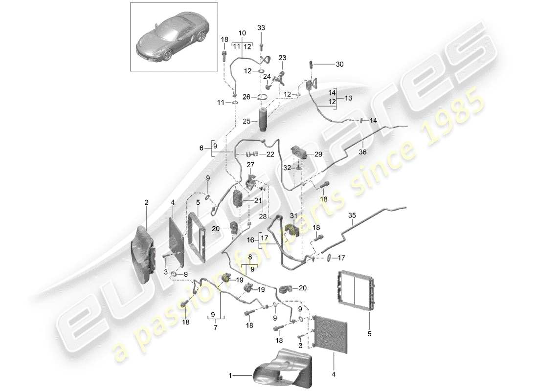 porsche 2016 (981 boxster) circuit frigorifique schéma des pièces
