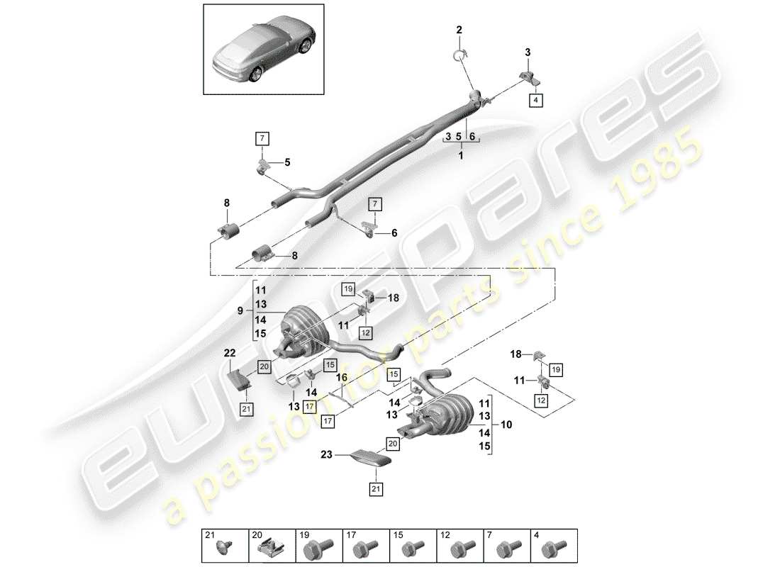 porsche 2020 (panamera 971-1) système d'échappement schéma des pièces