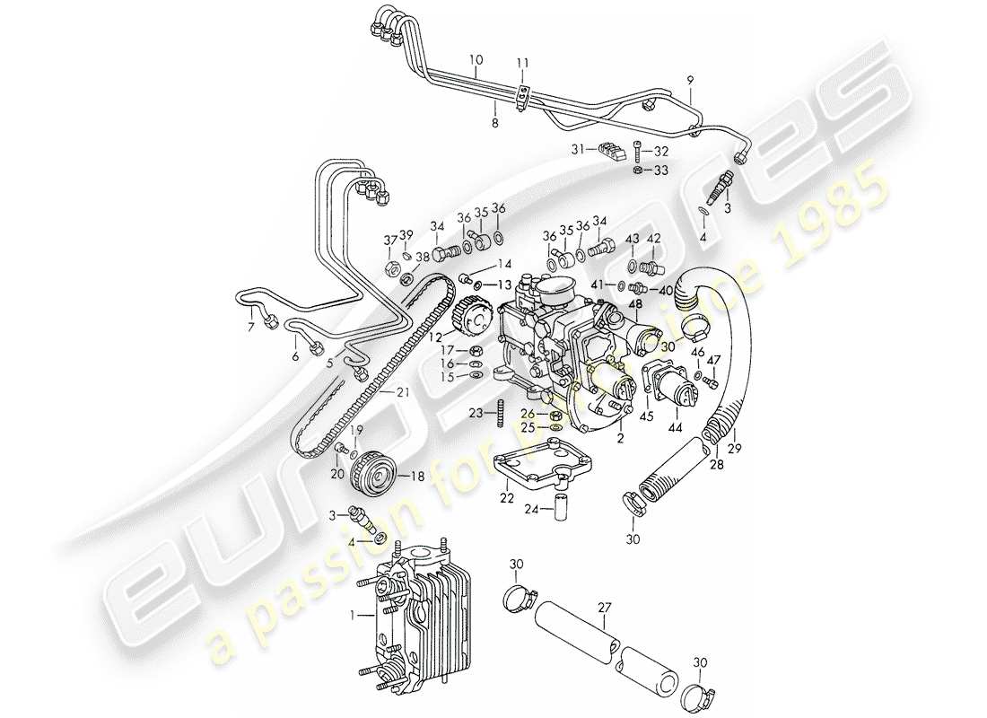 porsche 1973 (911) système d'injection - culasse - et - pompe d'injection schéma des pièces
